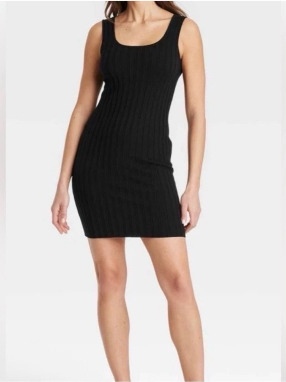 A New Day Women’s Black -Rib Knit Sleeves Tank Dress